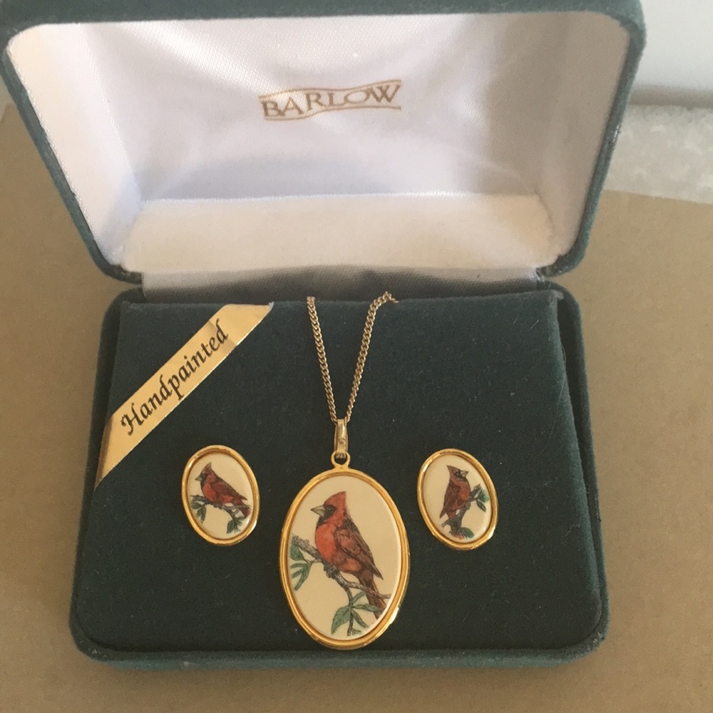 Vintage Barlow Handpainted Earrings n Necklace Set